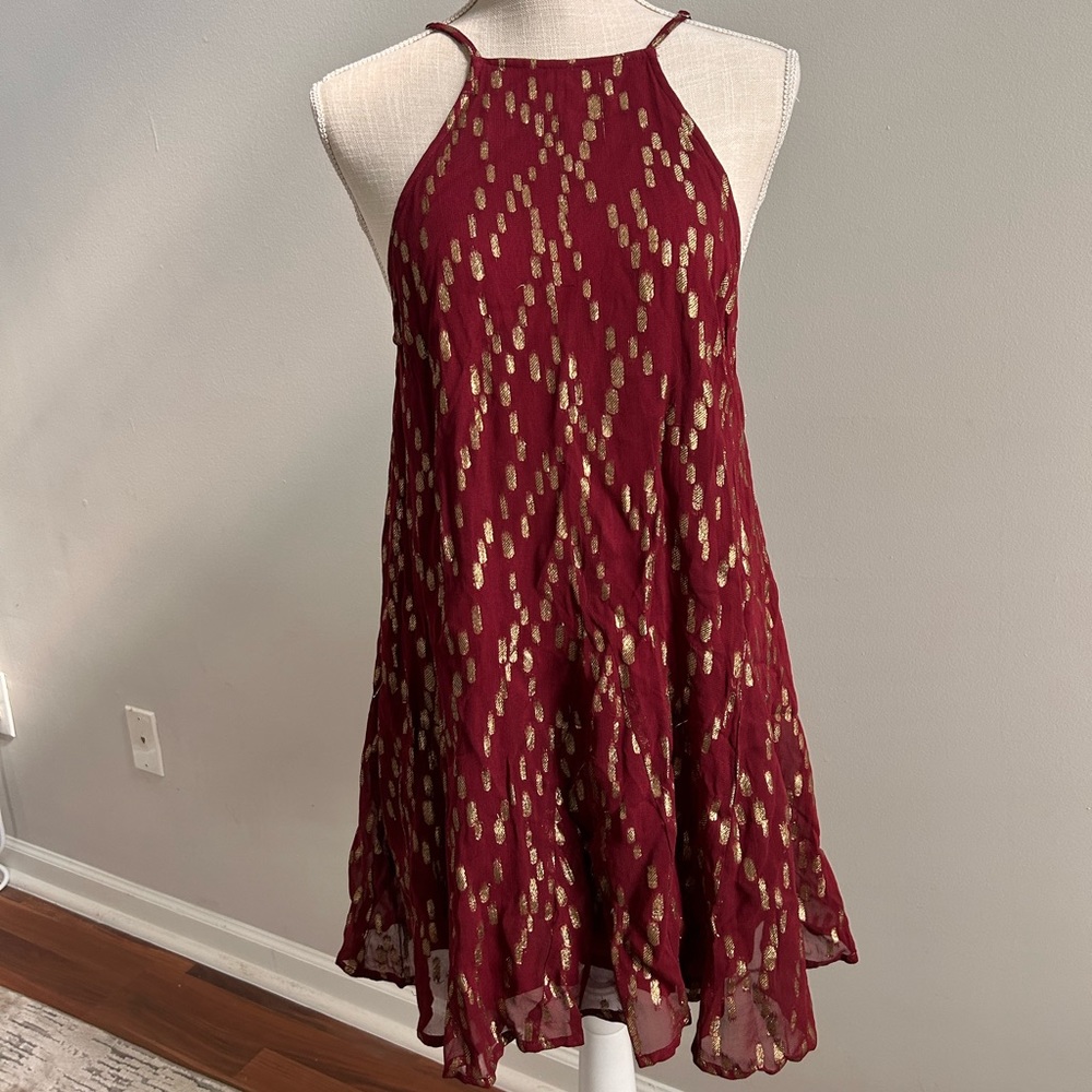 Altar’d State Red & Gold Swing Dress